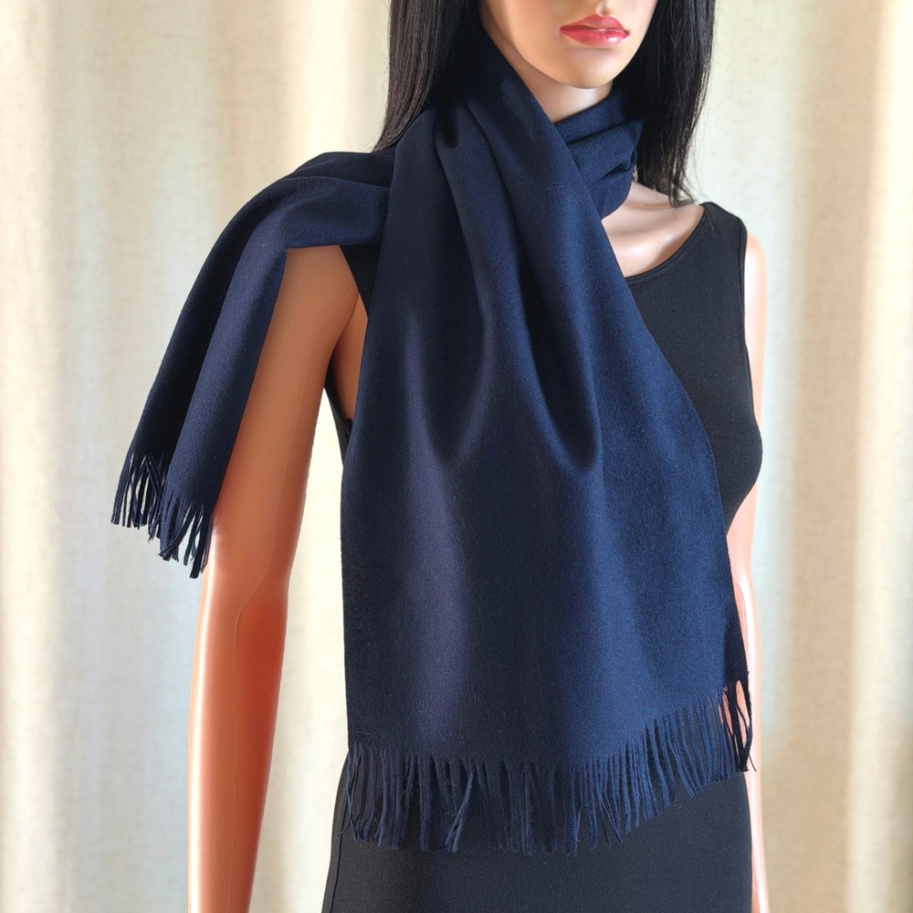 Vtg 70s NWT Pendleton Navy Blue 100% Virgin Wool Fringe Scarf Made in USA Preppy